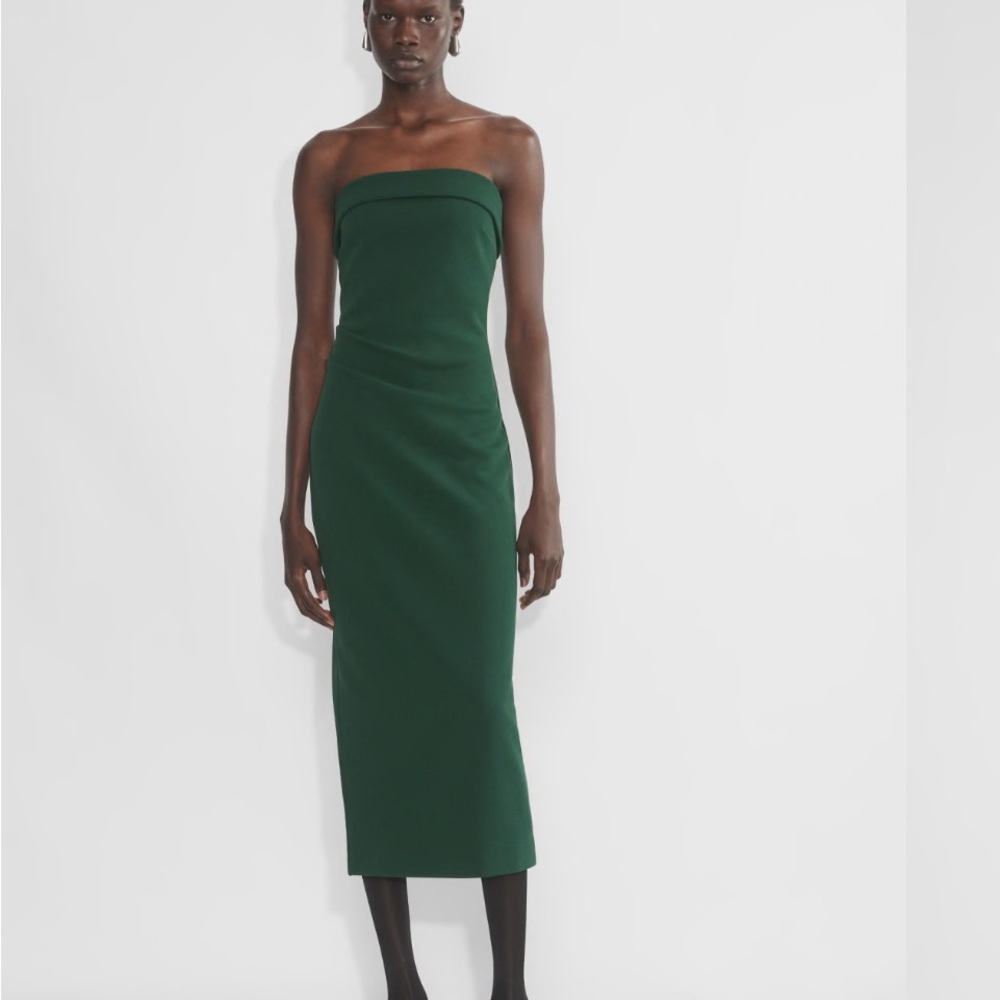 Aritzia Green Ribbed Strapless Sheath Dress